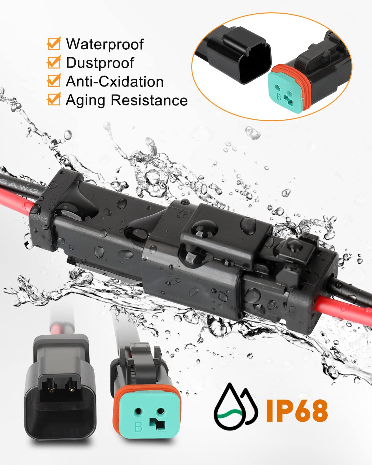 Waterproof 2 Pin DT Connectors with Heat Shrink Tubing - 12 Kits for Automotive Electrical Connections