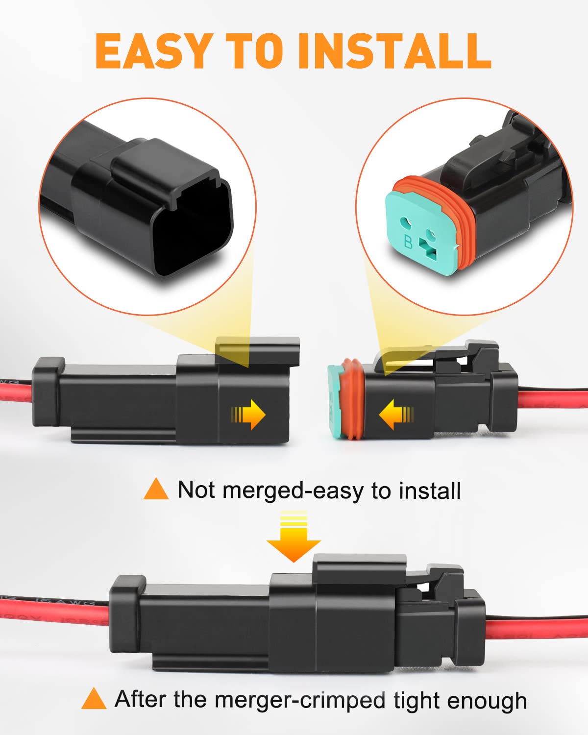 Waterproof 2 Pin DT Connectors with Heat Shrink Tubing - 12 Kits for Automotive Electrical Connections