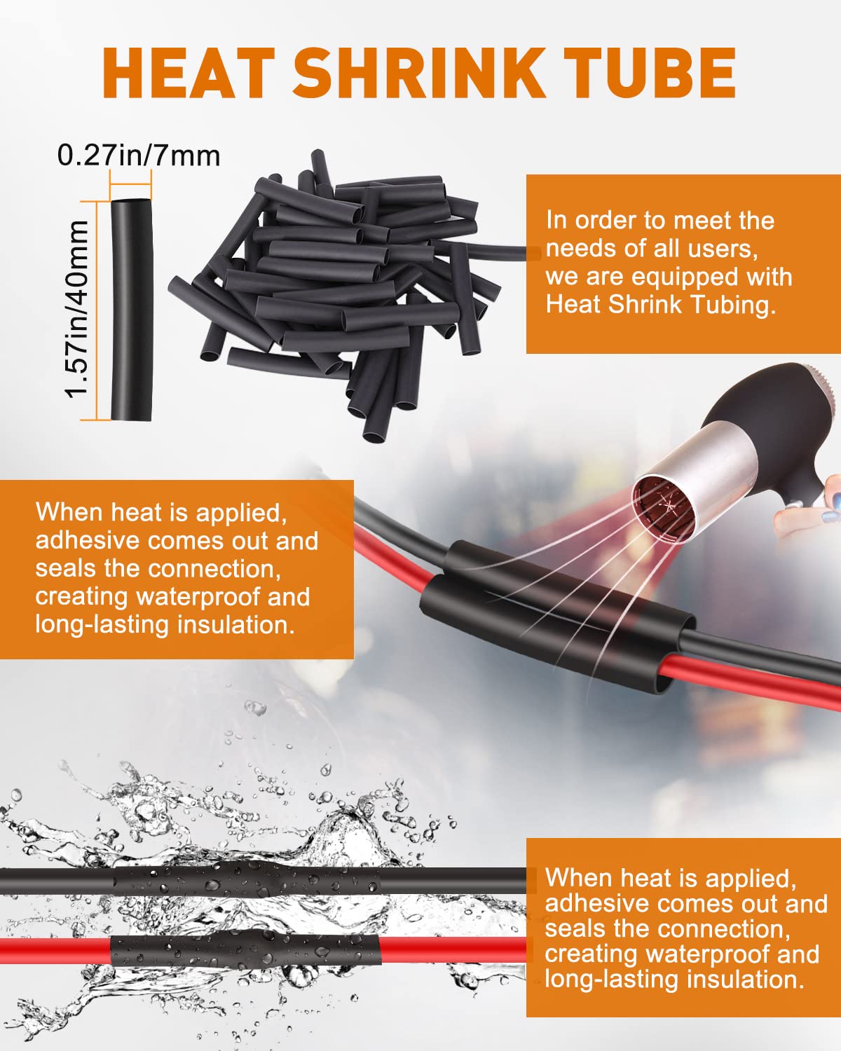 Waterproof 2 Pin DT Connectors with Heat Shrink Tubing - 12 Kits for Automotive Electrical Connections
