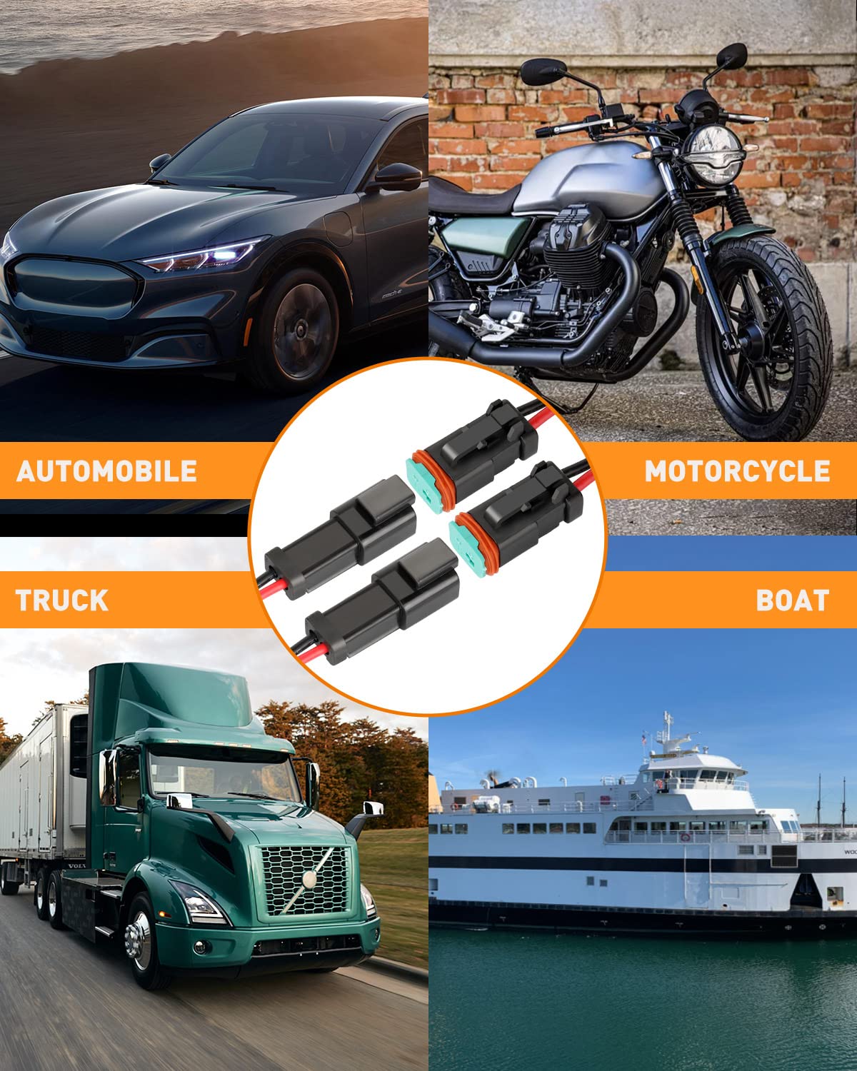 Waterproof 2 Pin DT Connectors with Heat Shrink Tubing - 12 Kits for Automotive Electrical Connections