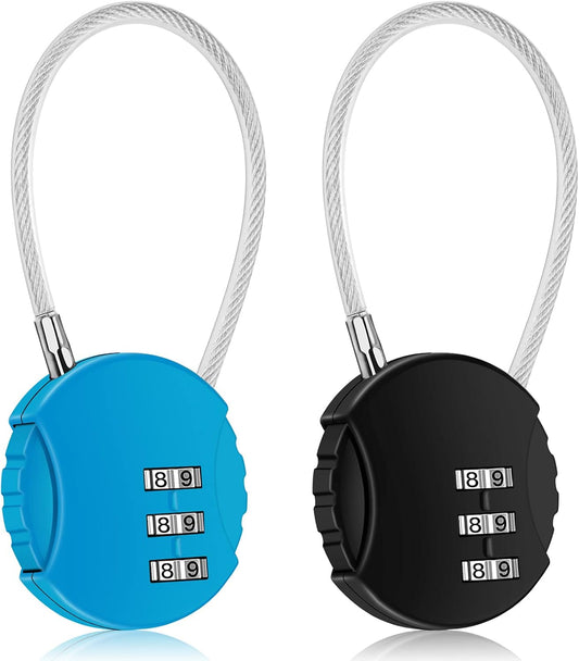 Waterproof 3 Digit Combination Lock 2 Pack for School Gym Locker, Sports Locker, Luggage, Fence, Toolbox - Black & Blue Outdoor Padlock - WildKart