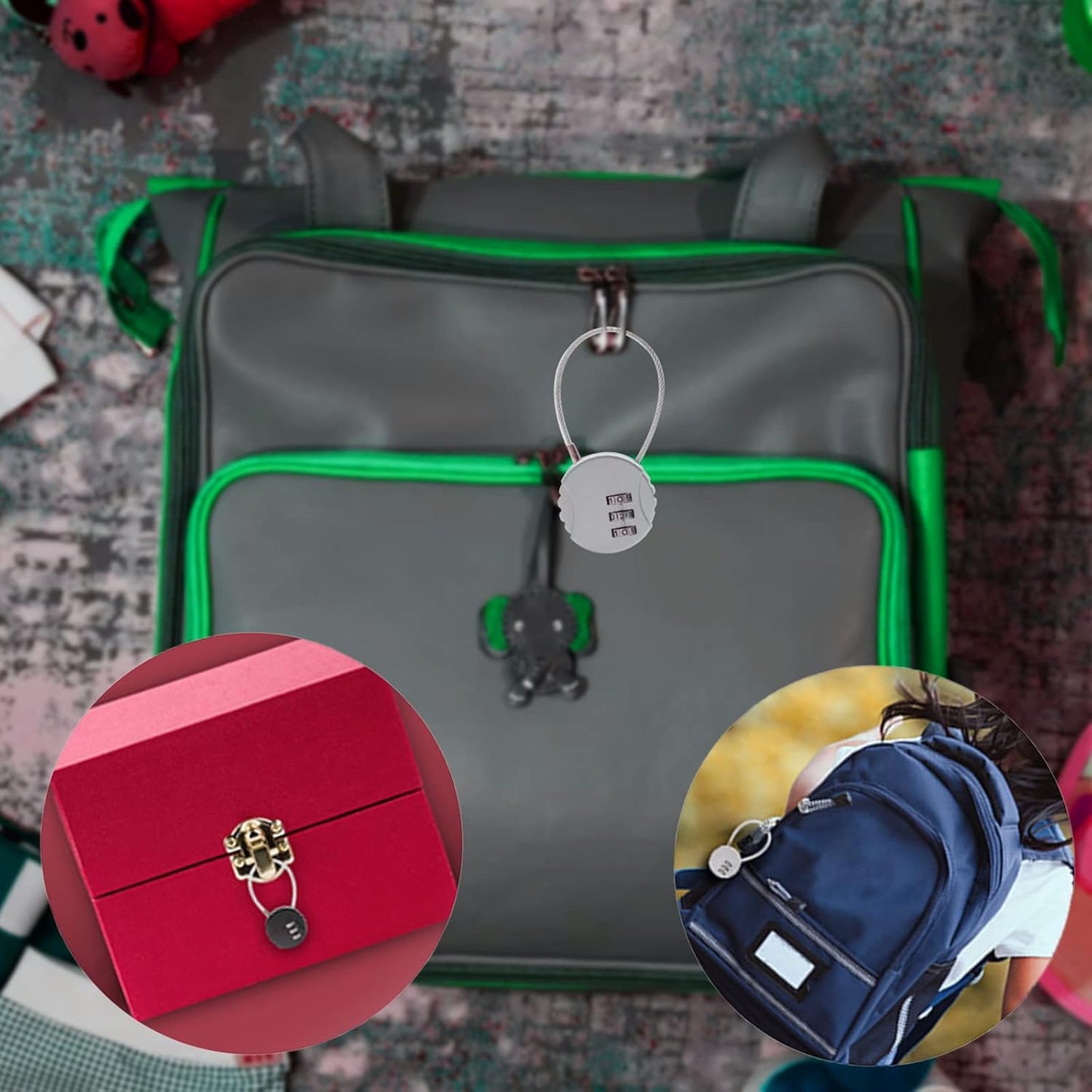 Waterproof 3 PCS Mini Wire Rope Combination Padlock for Gym Lockers & Outdoors - Set of 3-Digit Locks for Zippers, Backpacks, Trolley Cases & Fence - WildKart