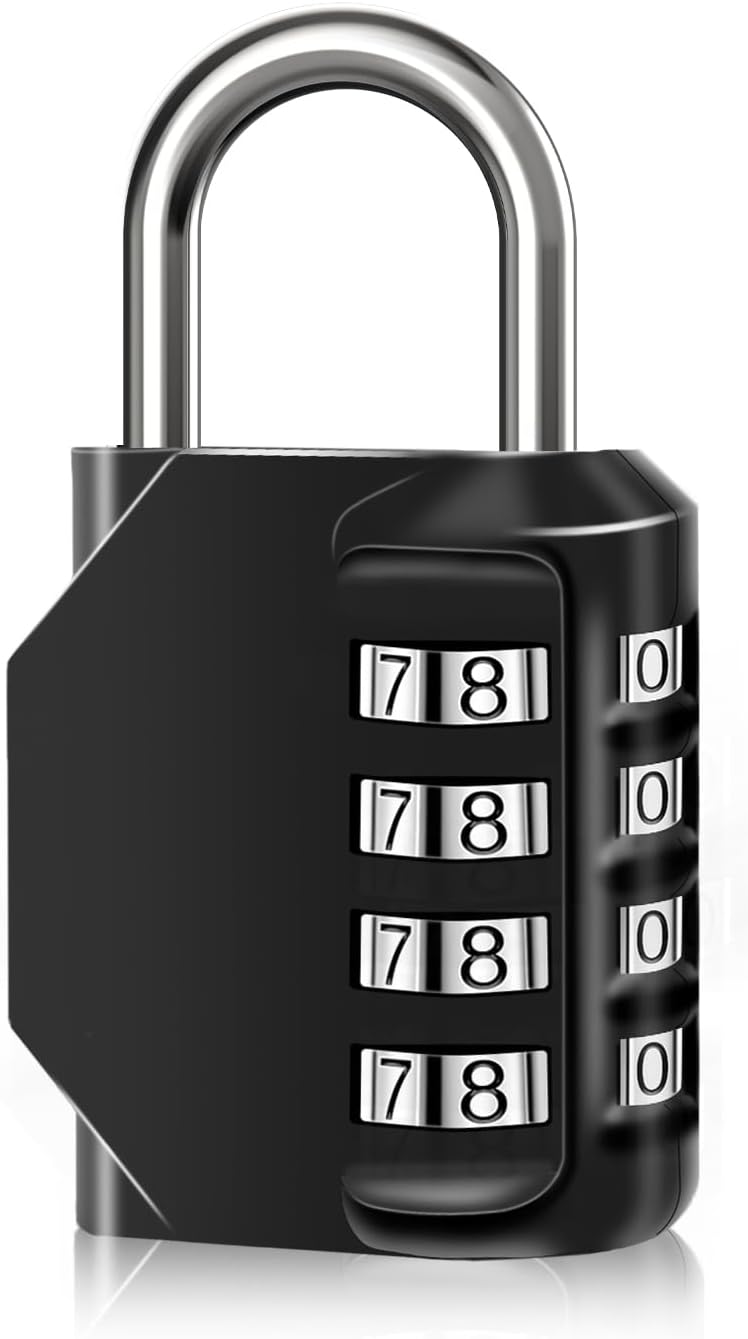 Waterproof 4 Digit Combination Lock for Door, Tool Boxes, School, Gym - Zinc Alloy Padlock - Black (1PCS) - WildKart