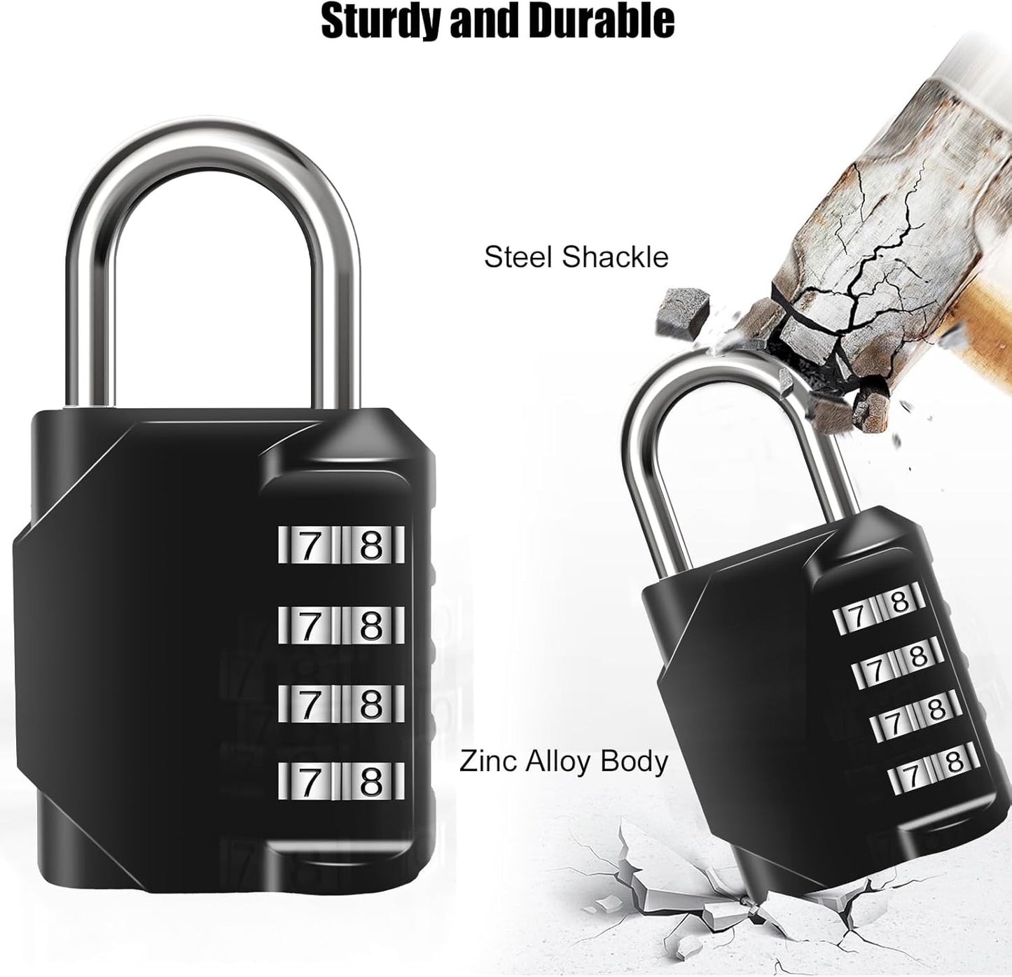 Waterproof 4 Digit Combination Lock for Door, Tool Boxes, School, Gym - Zinc Alloy Padlock - Black (1PCS) - WildKart