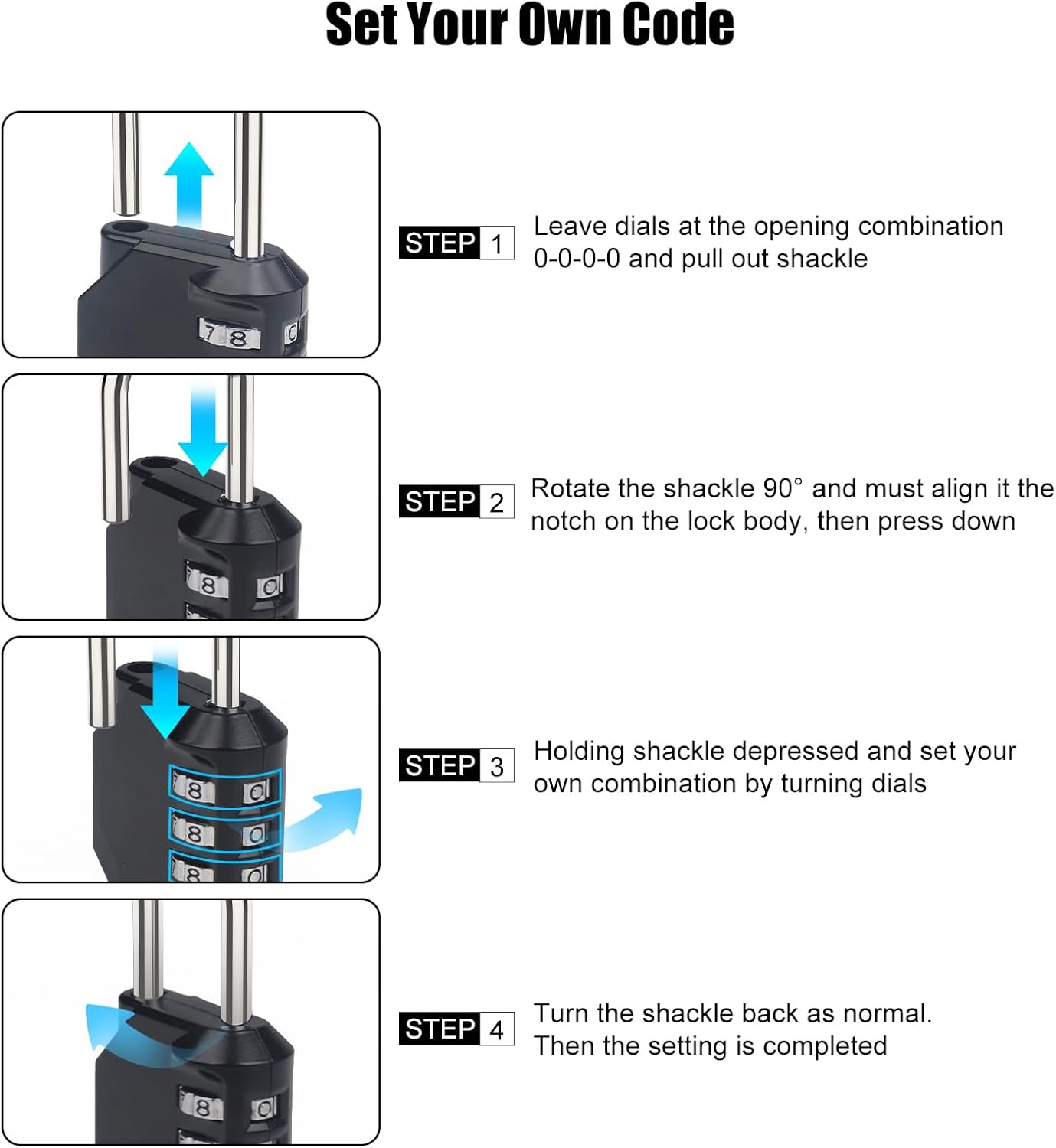 Waterproof 4 Digit Combination Lock for Door, Tool Boxes, School, Gym - Zinc Alloy Padlock - Black (1PCS) - WildKart