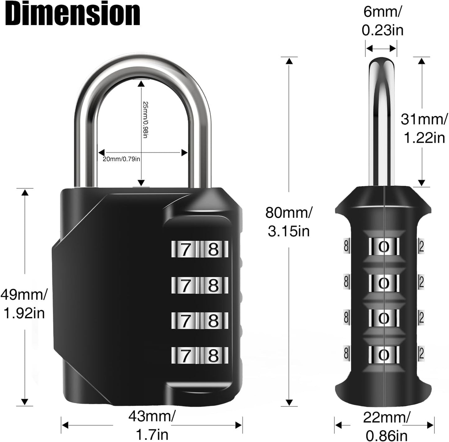 Waterproof 4 Digit Combination Lock for Door, Tool Boxes, School, Gym - Zinc Alloy Padlock - Black (1PCS) - WildKart