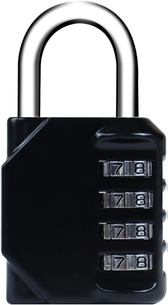 Waterproof 4-Digit Combination Lock for School Gym Locker, Toolbox, Gate - Easy to Set & Use - Resettable Metal Padlock in Black - WildKart