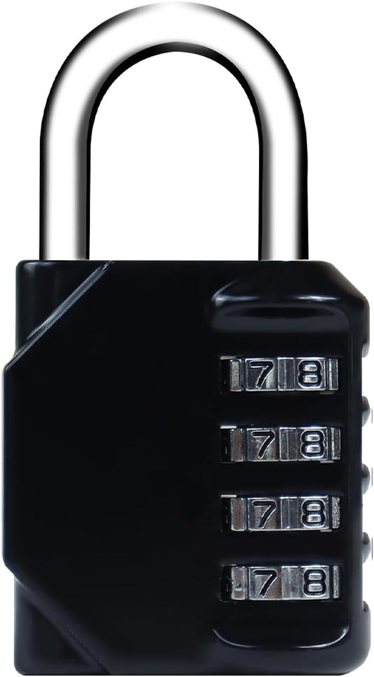 Waterproof 4-Digit Combination Lock for School Gym Locker, Toolbox, Gate - Easy to Set & Use - Resettable Metal Padlock in Black - WildKart