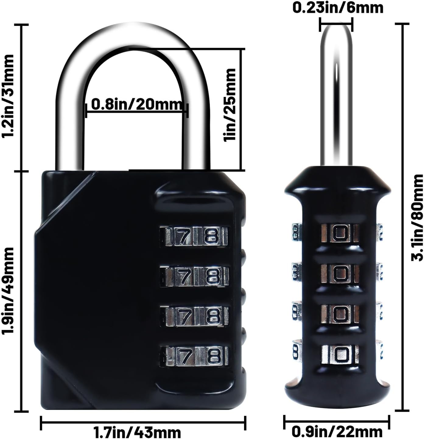 Waterproof 4-Digit Combination Lock for School Gym Locker, Toolbox, Gate - Easy to Set & Use - Resettable Metal Padlock in Black - WildKart