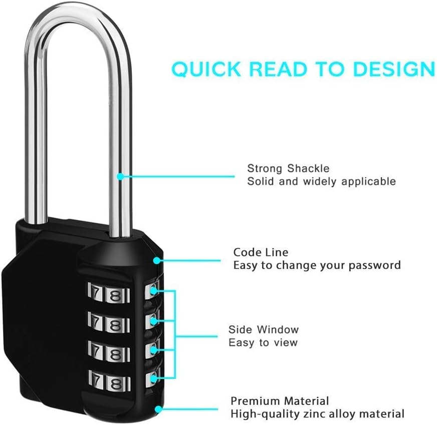 Waterproof 4 Digit Combination Lock for School, Gym, Employee Locker - Resettable Padlock for Fence, Gate, Toolbox - ZHEGE Outdoor Security