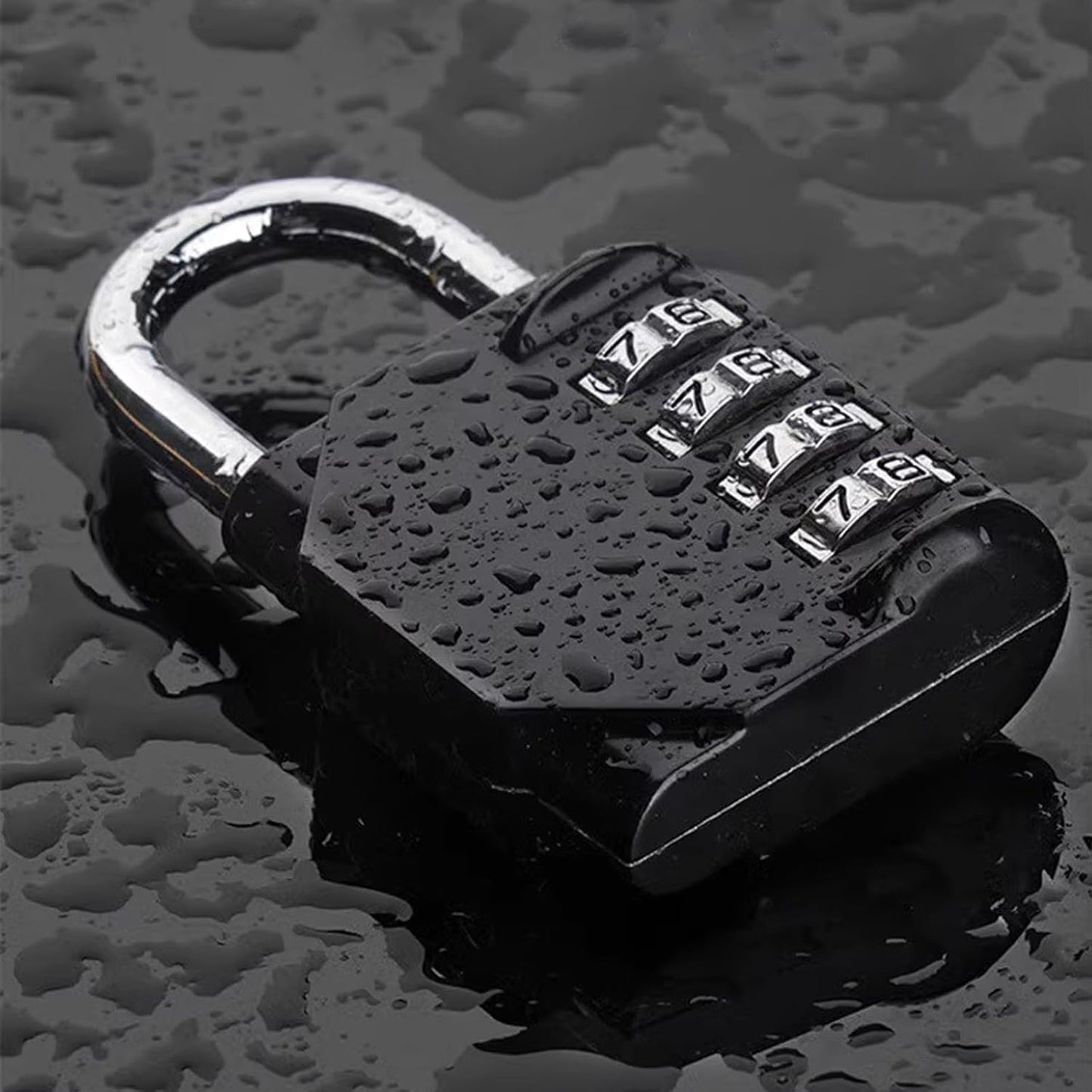 Waterproof 4-Digit Combination Lock for School Gym Locker, Toolbox, Gate - Easy to Set & Use - Resettable Metal Padlock in Black - WildKart