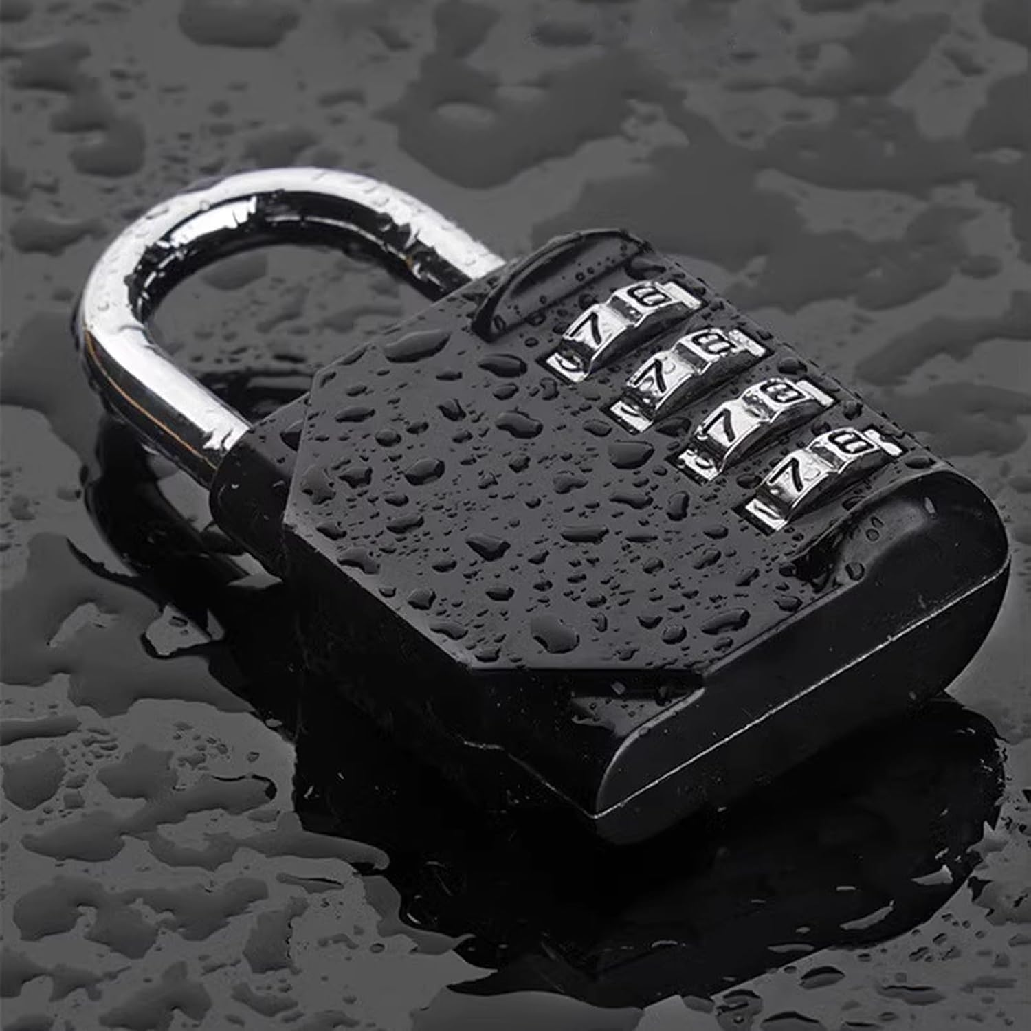 Waterproof 4-Digit Combination Lock for School Gym Locker, Toolbox, Gate - Easy to Set & Use - Resettable Metal Padlock in Black - WildKart