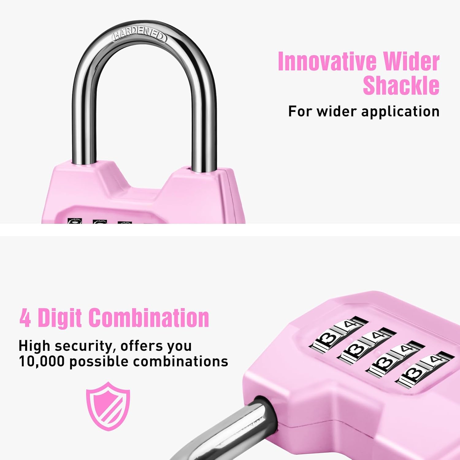 Waterproof 4-Digit Combination Locker Lock with Wide Shackle for Outdoor Use - Pink - WildKart