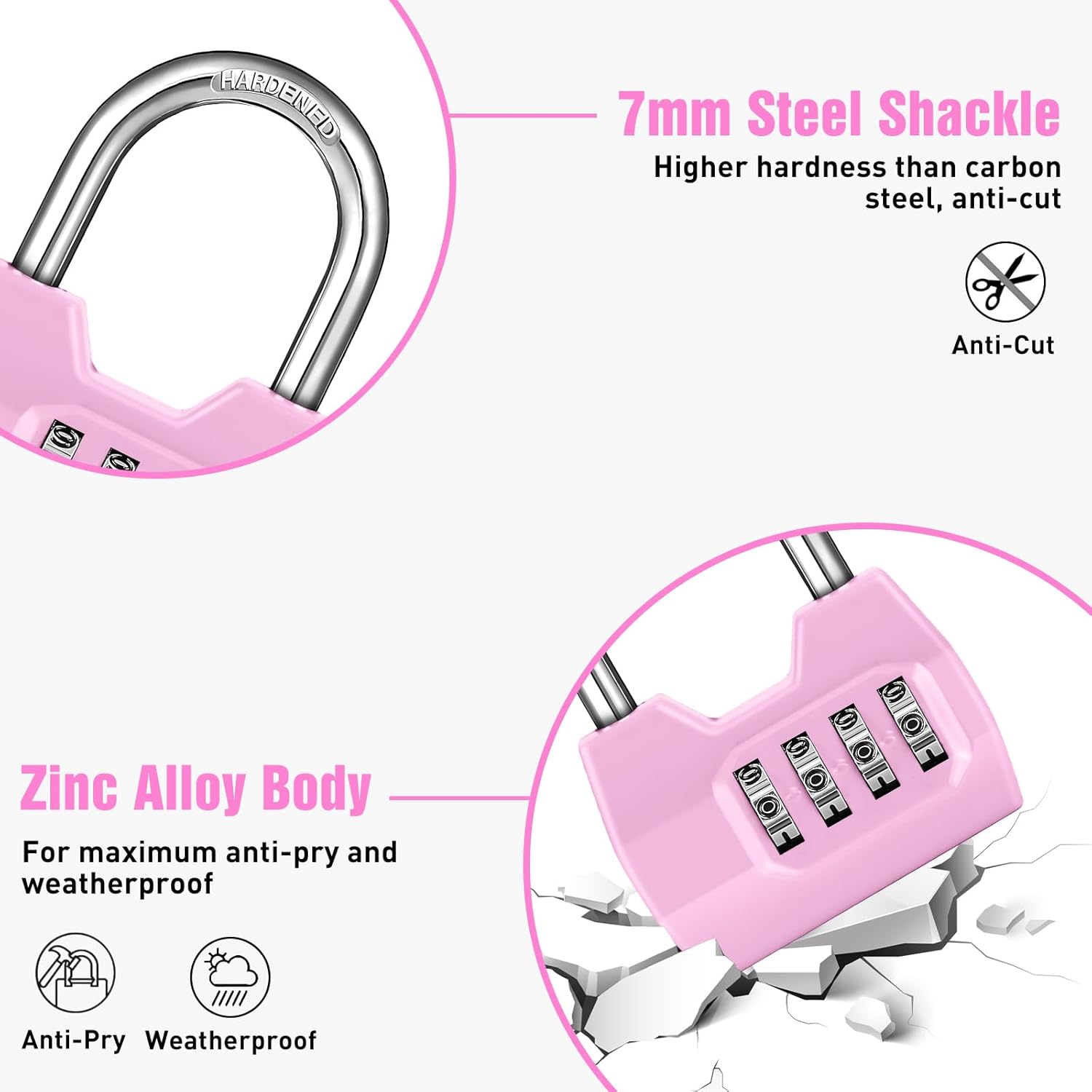 Waterproof 4-Digit Combination Locker Lock with Wide Shackle for Outdoor Use - Pink - WildKart