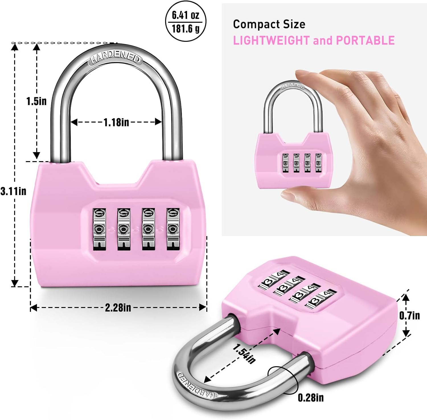 Waterproof 4-Digit Combination Locker Lock with Wide Shackle for Outdoor Use - Pink - WildKart