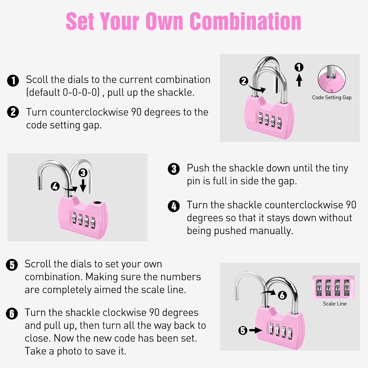 Waterproof 4-Digit Combination Locker Lock with Wide Shackle for Outdoor Use - Pink - WildKart