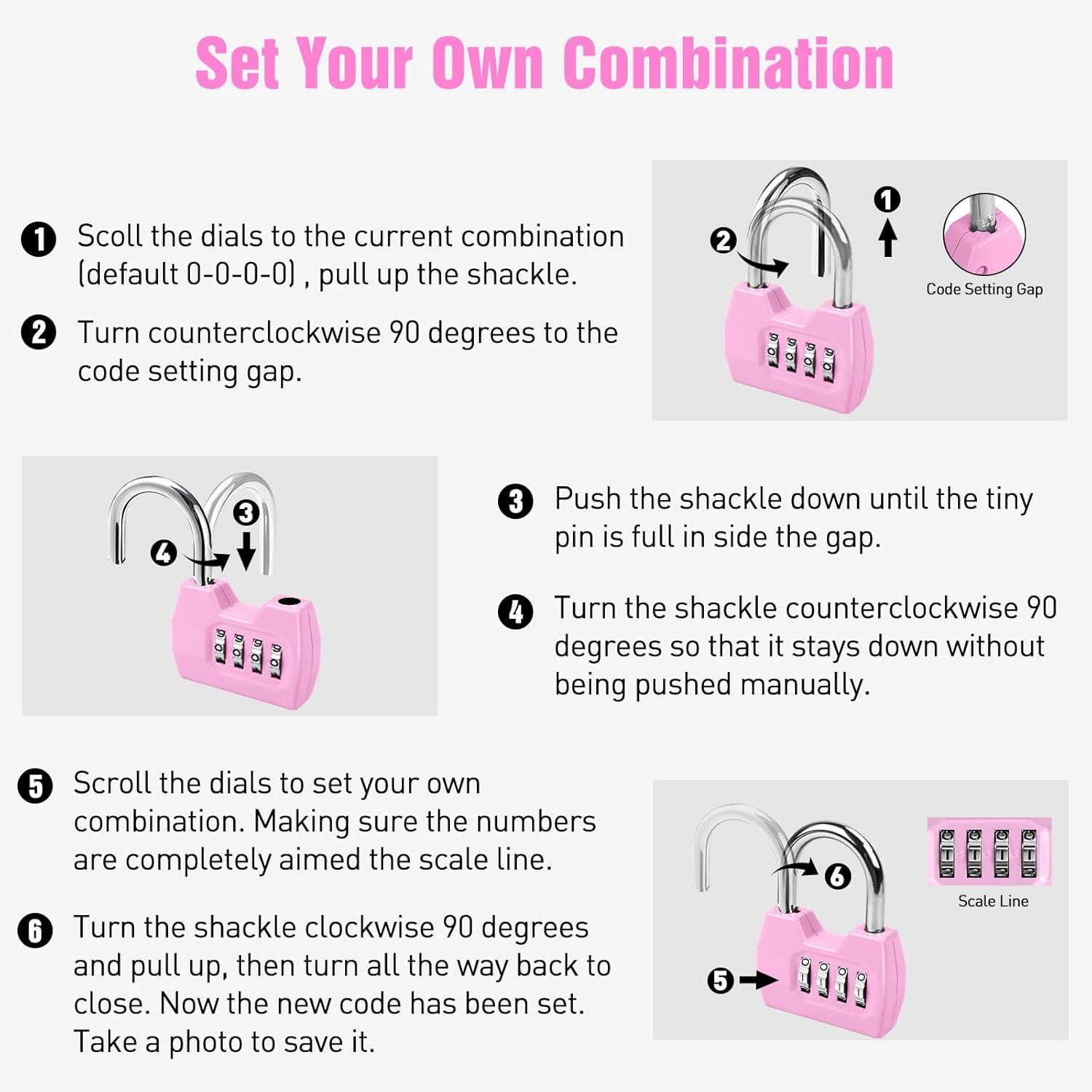 Waterproof 4-Digit Combination Locker Lock with Wide Shackle for Outdoor Use - Pink - WildKart