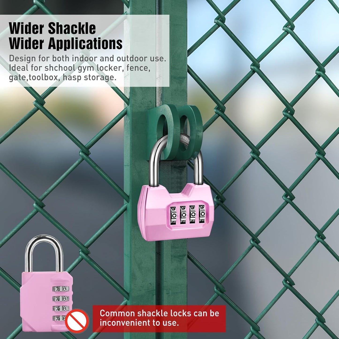 Waterproof 4-Digit Combination Locker Lock with Wide Shackle for Outdoor Use - Pink - WildKart