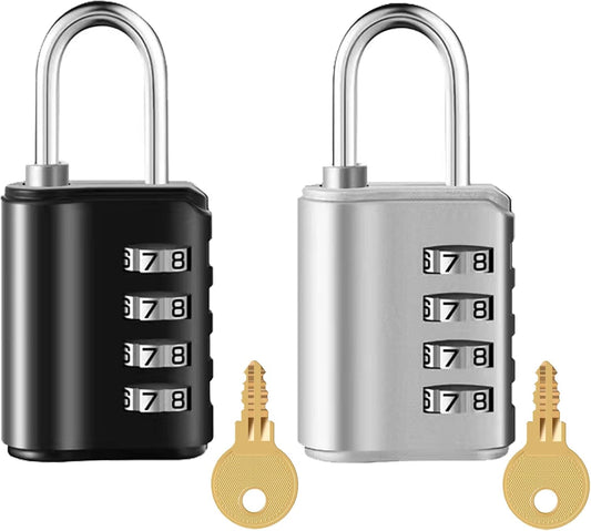 Waterproof 4 Digit Combination Padlock 2 Pack with Keys for Locker, Fence, Gate, Toolbox - Outdoor Resettable Combo Lock for School, Gym, Employee Storage - WildKart