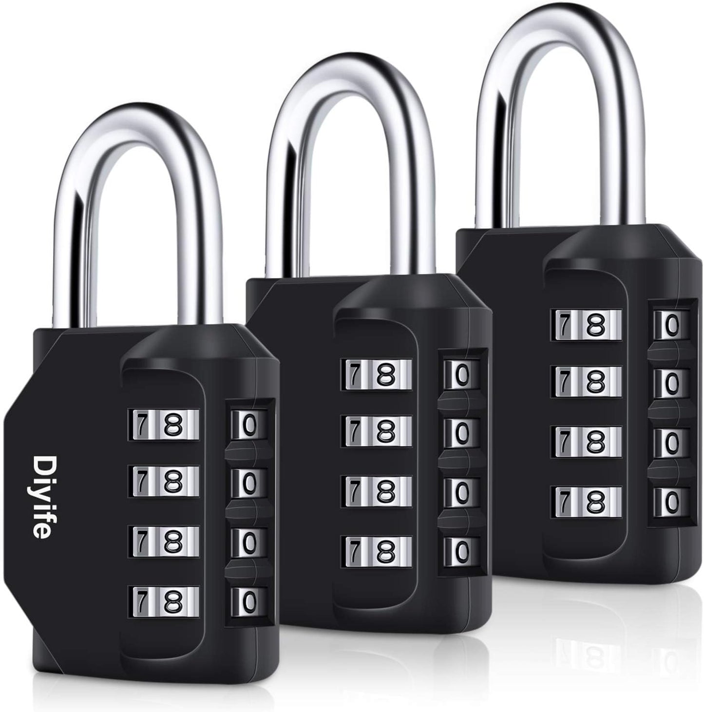 Waterproof 4 Digit Combination Padlock 3 Pack - Heavy Duty Metal Clasp for Fence, School, Gym - Black Combination Lock by Diyife - WildKart