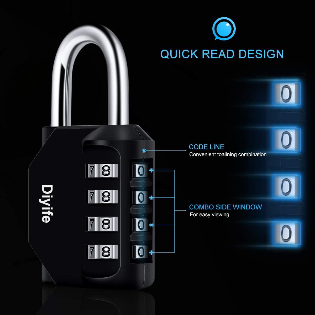 Waterproof 4 Digit Combination Padlock 3 Pack - Heavy Duty Metal Clasp for Fence, School, Gym - Black Combination Lock by Diyife - WildKart