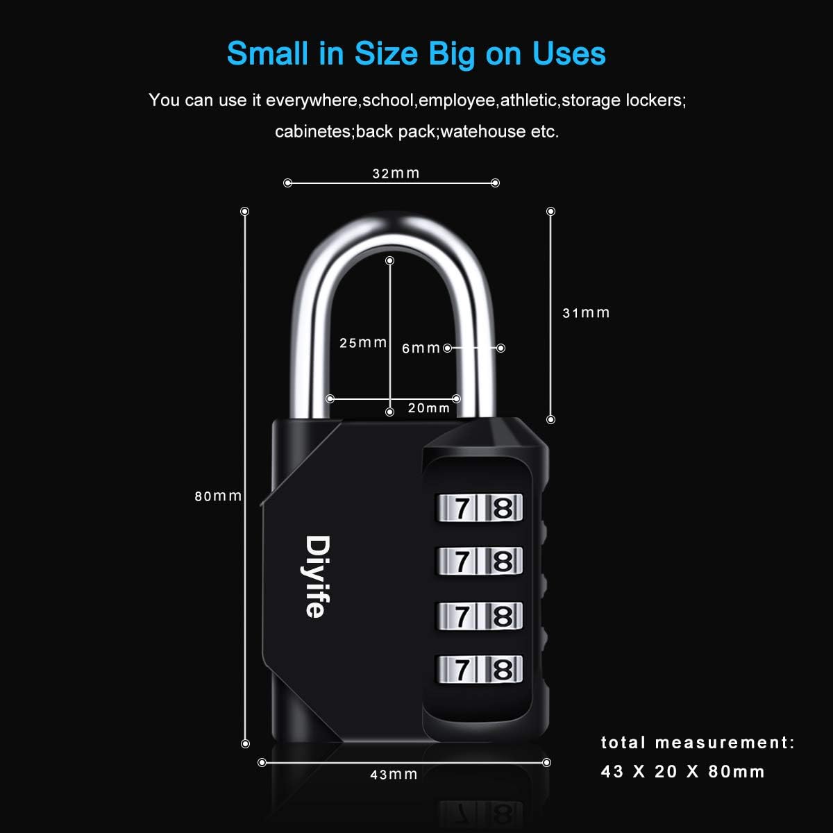 Waterproof 4 Digit Combination Padlock 3 Pack - Heavy Duty Metal Clasp for Fence, School, Gym - Black Combination Lock by Diyife - WildKart