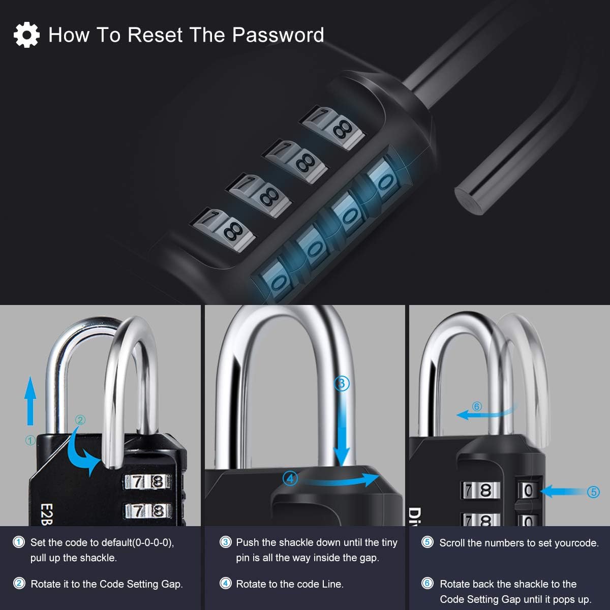 Waterproof 4 Digit Combination Padlock 3 Pack - Heavy Duty Metal Clasp for Fence, School, Gym - Black Combination Lock by Diyife - WildKart