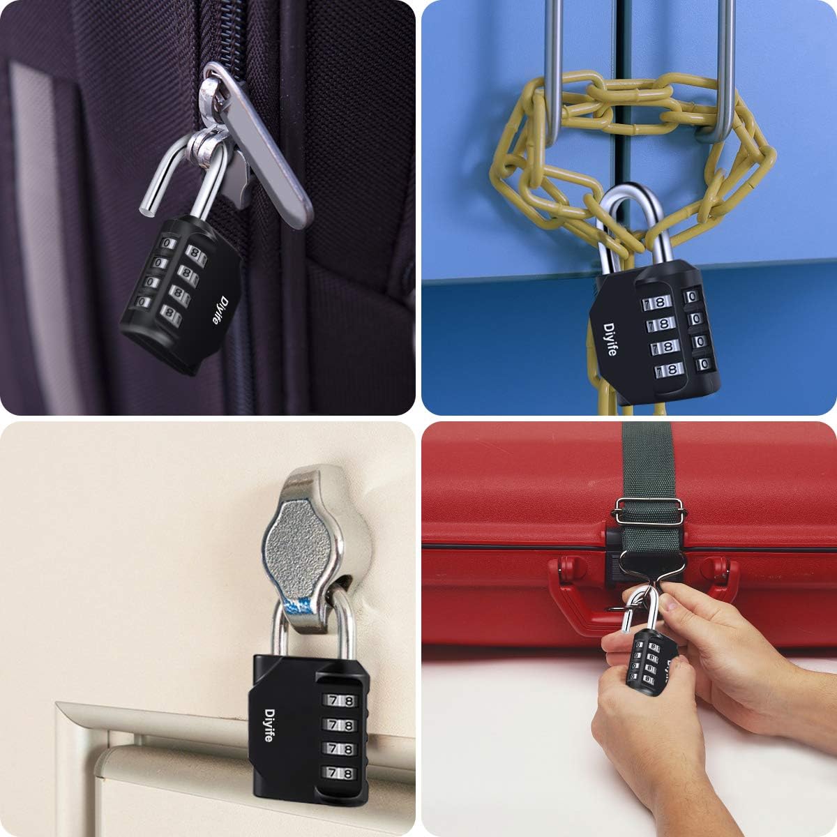 Waterproof 4 Digit Combination Padlock 3 Pack - Heavy Duty Metal Clasp for Fence, School, Gym - Black Combination Lock by Diyife - WildKart