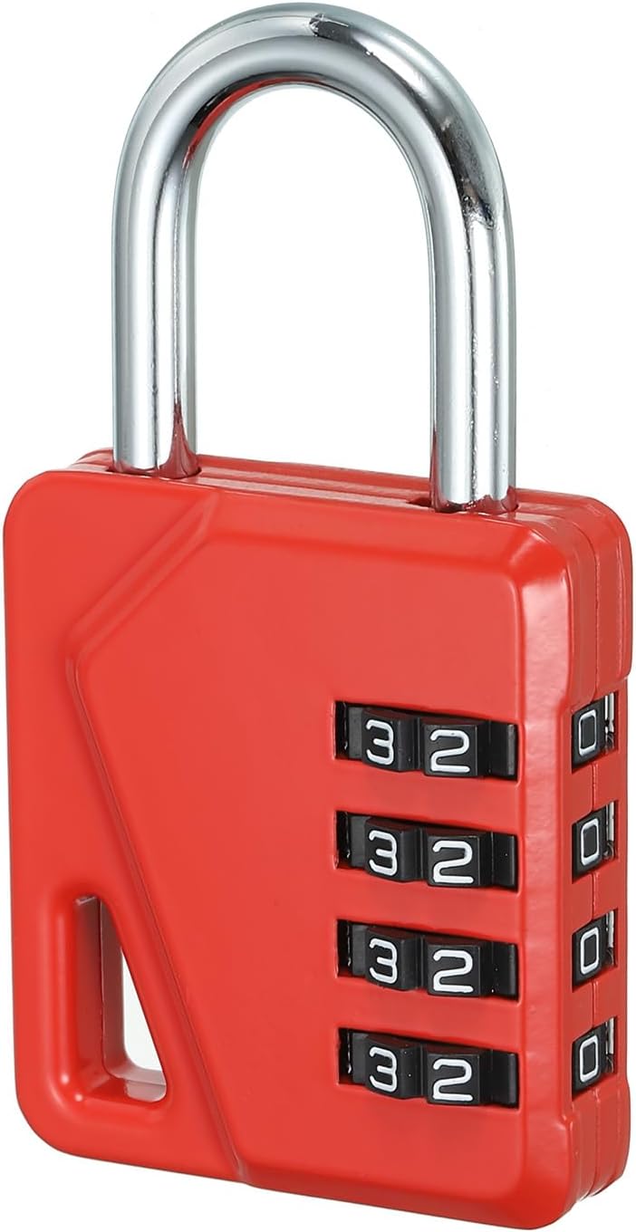 Waterproof 4 Digit Combination Padlock with Name Tag - PATIKIL 3 Inch Long Resettable Security Lock for Outdoor Gym, Red