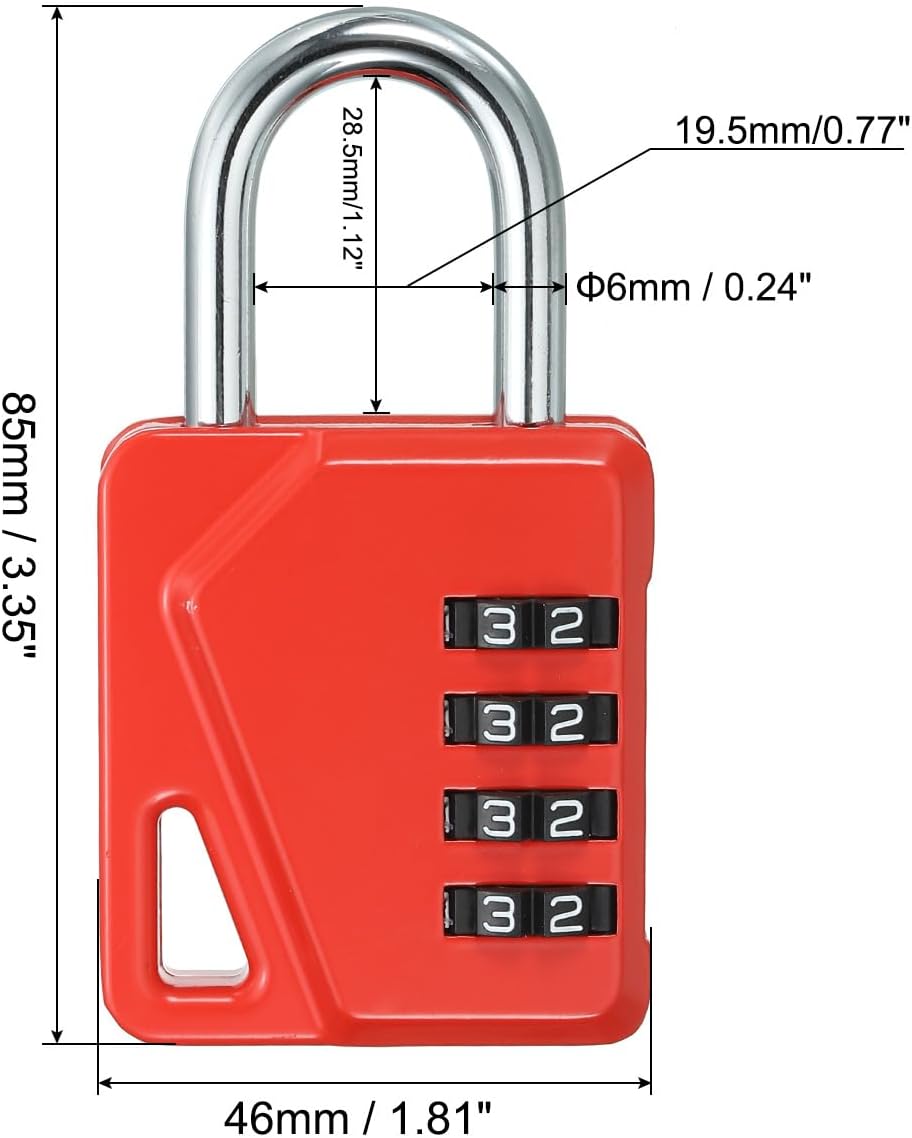 Waterproof 4 Digit Combination Padlock with Name Tag - PATIKIL 3 Inch Long Resettable Security Lock for Outdoor Gym, Red