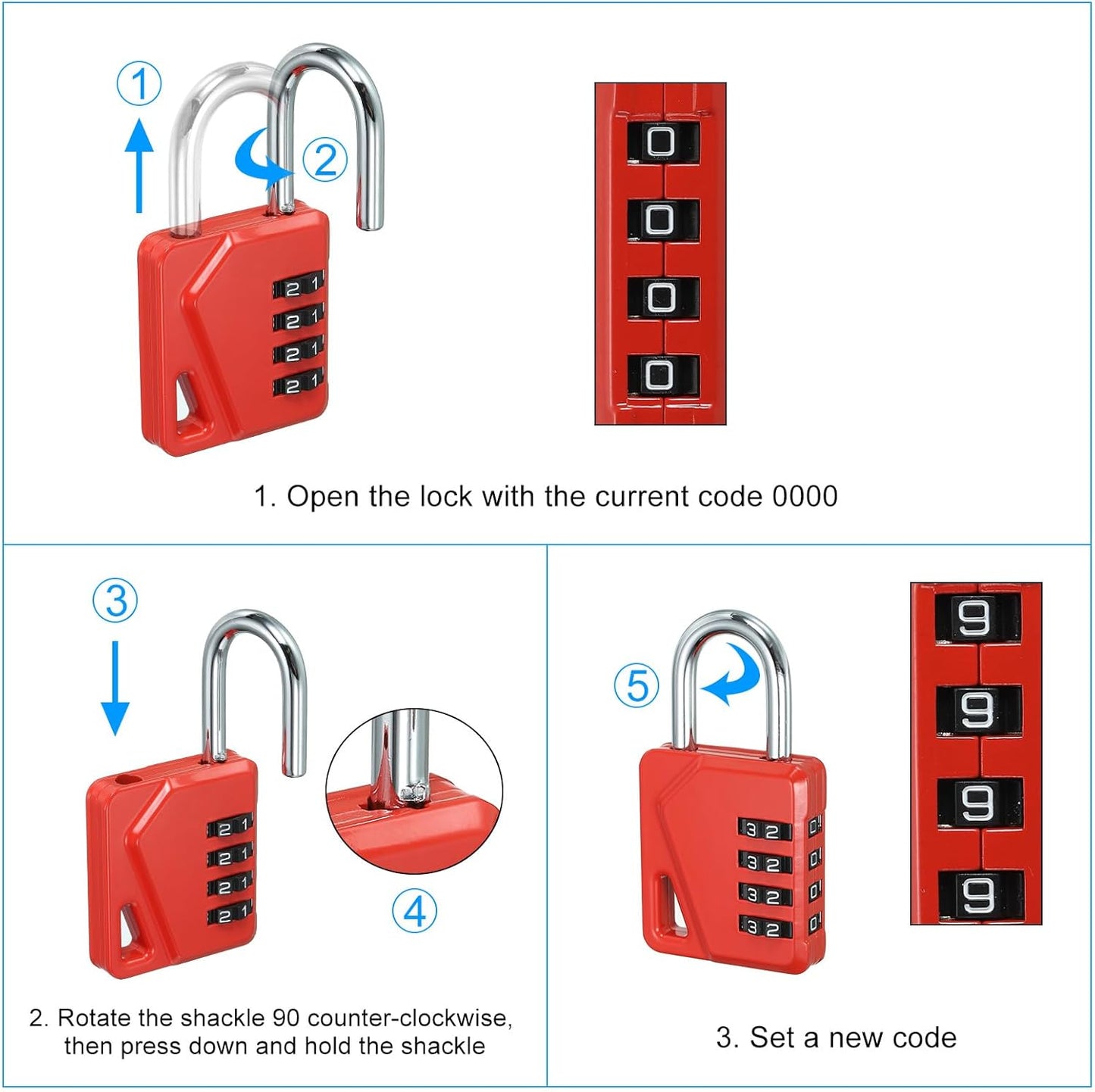 Waterproof 4 Digit Combination Padlock with Name Tag - PATIKIL 3 Inch Long Resettable Security Lock for Outdoor Gym, Red