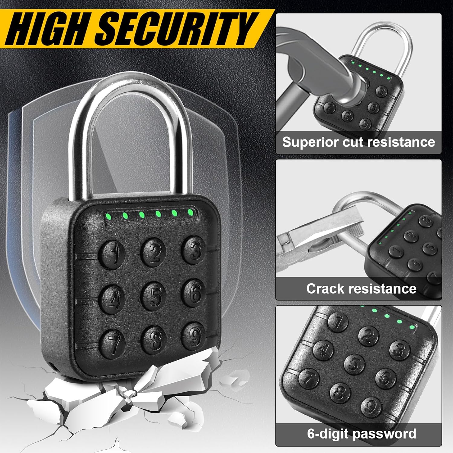 Waterproof 6-Digit Combination Lock for Locker - Smart Padlock for School Gym Lockers, Gates, Fence, Storage Unit - Black - WildKart