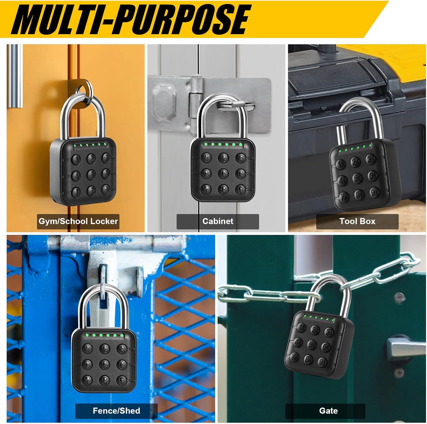 Waterproof 6-Digit Combination Lock for Locker - Smart Padlock for School Gym Lockers, Gates, Fence, Storage Unit - Black - WildKart