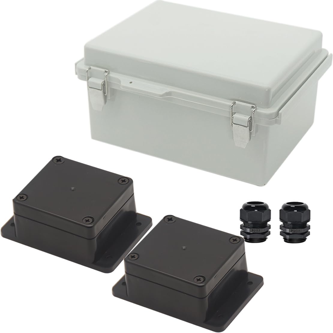 Waterproof ABS Plastic Electrical Junction Box Enclosure Set - Black and Grey (2.48 x 2.28 x 1.38 inch & 8.7 x 6.7 x 4.3)