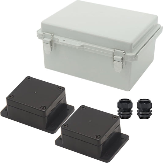 Waterproof ABS Plastic Electrical Junction Box Enclosure Set - Black and Grey (2.48 x 2.28 x 1.38 inch & 8.7 x 6.7 x 4.3)