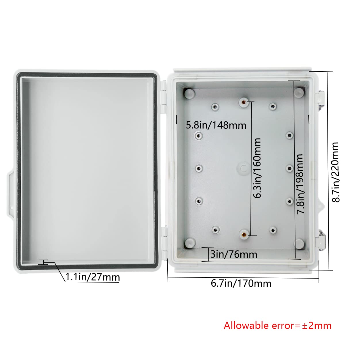 Waterproof ABS Plastic Electrical Junction Box Enclosure Set - Black and Grey (2.48 x 2.28 x 1.38 inch & 8.7 x 6.7 x 4.3)