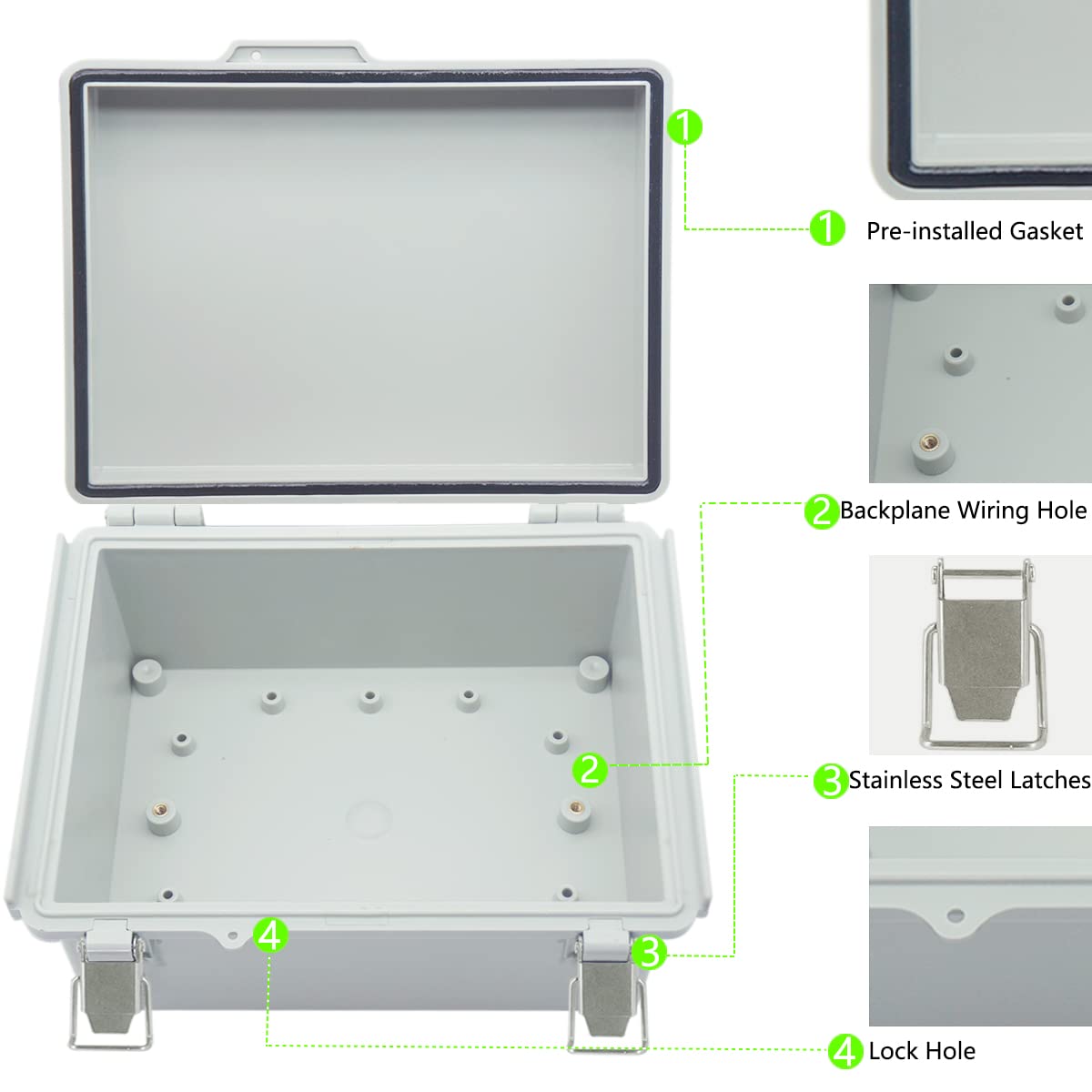 Waterproof ABS Plastic Electrical Junction Box Enclosure Set - Black and Grey (2.48 x 2.28 x 1.38 inch & 8.7 x 6.7 x 4.3)