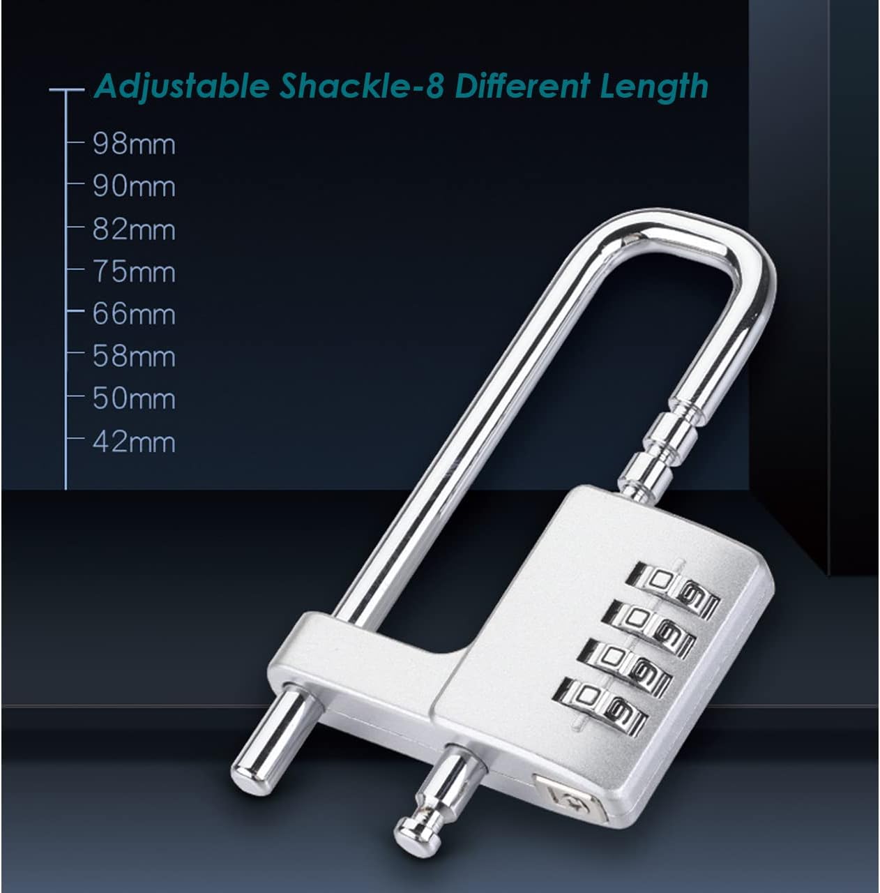 Waterproof Adjustable Shackle Combination Padlock with 4-Digit Keyless Resettable Password for Locker Room, Gate, Toolbox