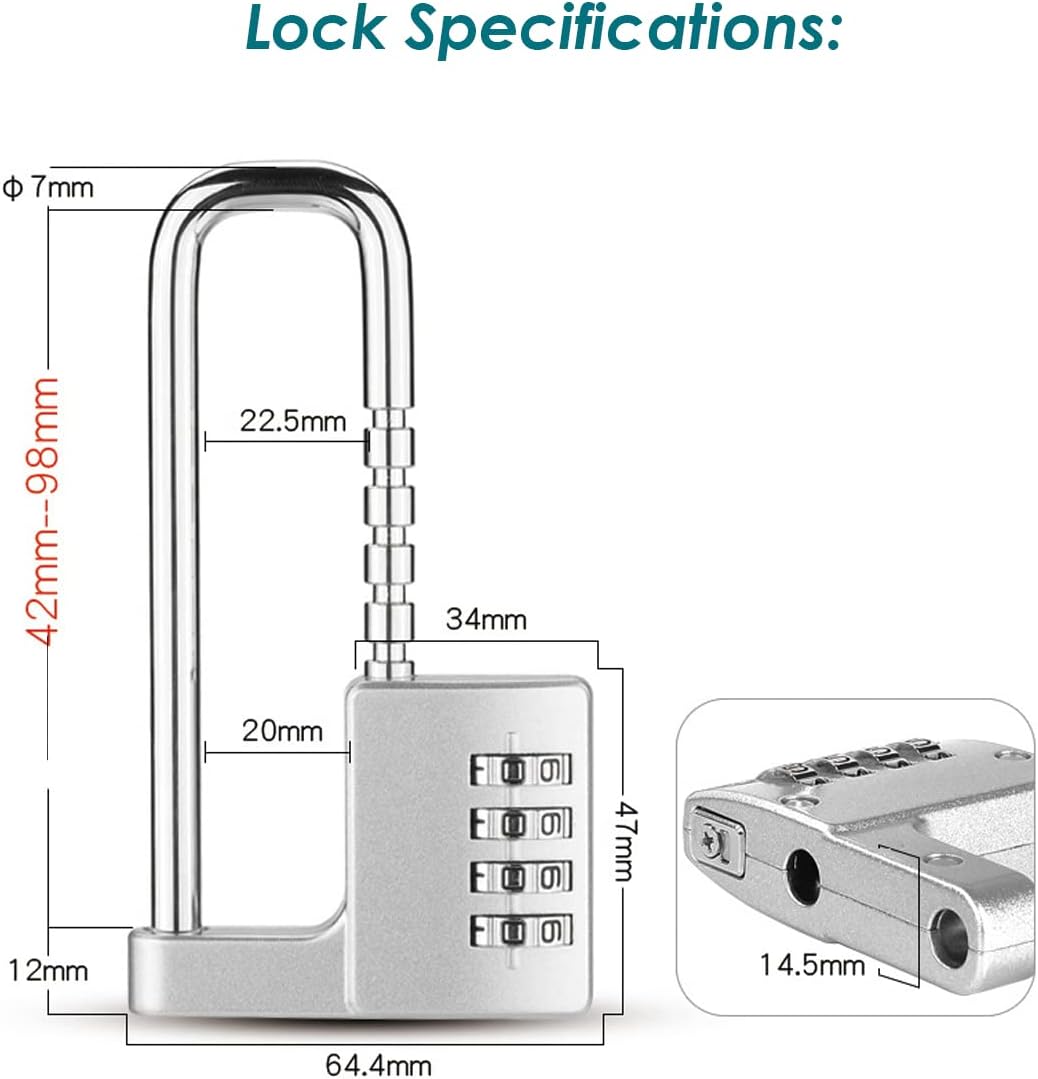Waterproof Adjustable Shackle Combination Padlock with 4-Digit Password - Ideal for Locker Room, Gate, Toolbox - Set of 2
