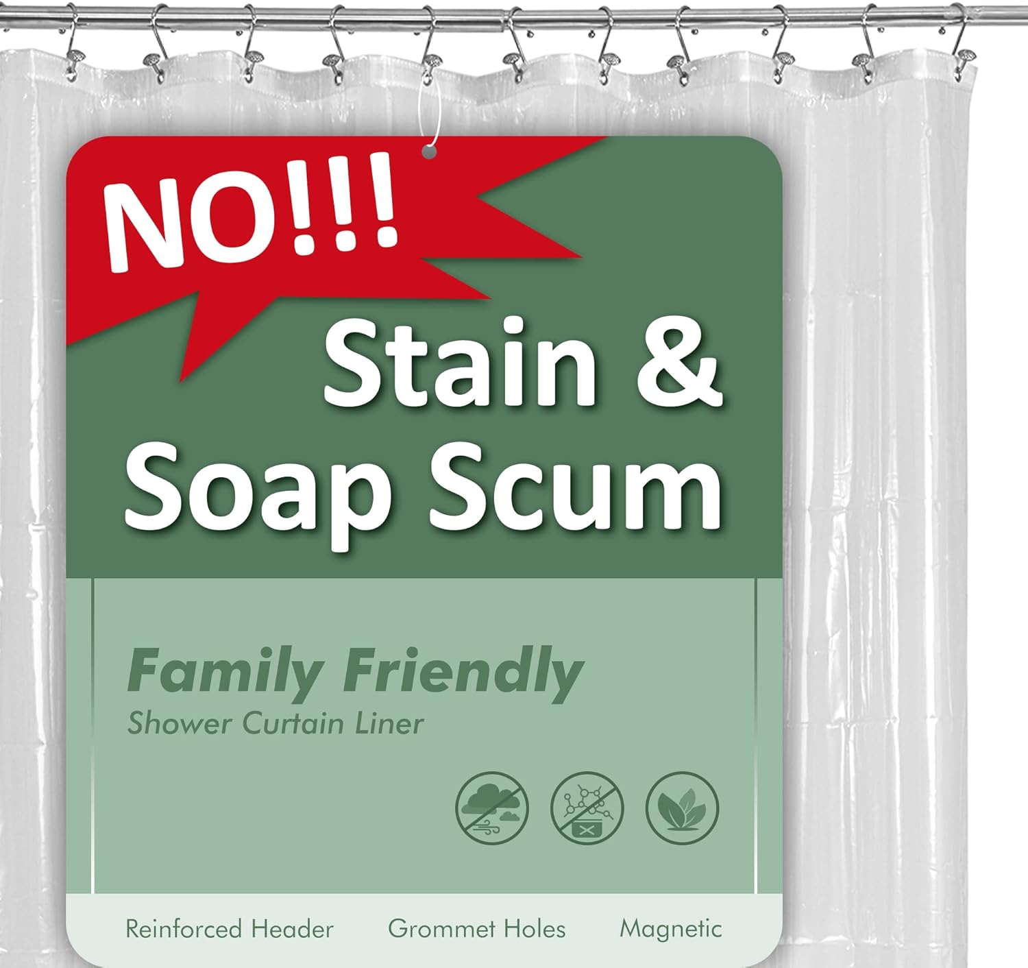 Waterproof Clear PEVA Shower Curtain Liner with Rustproof Grommets and Magnets - Standard Size Lightweight Bathroom Curtain