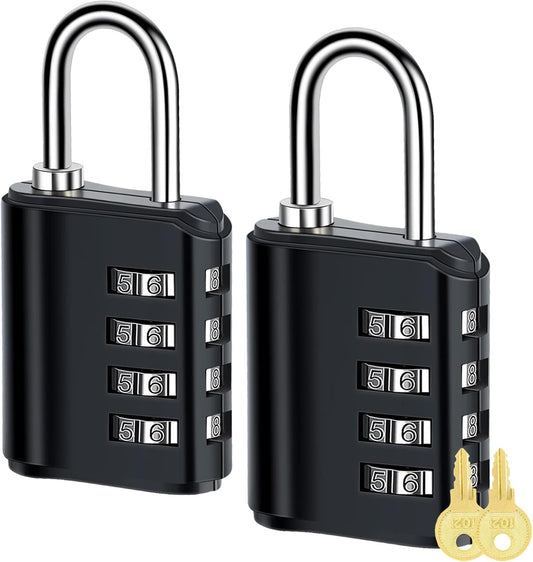 Waterproof Combination Lock with Key for Gym and School Lockers - Set of 2 Black Resettable Padlocks