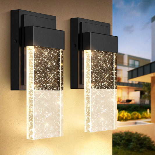 Waterproof Crystal Bubble Glass Outdoor Wall Light Fixtures - LED Wall Lanterns for House Front Door Garage Entryway - BesLowe 10W 3000K Porch Lights