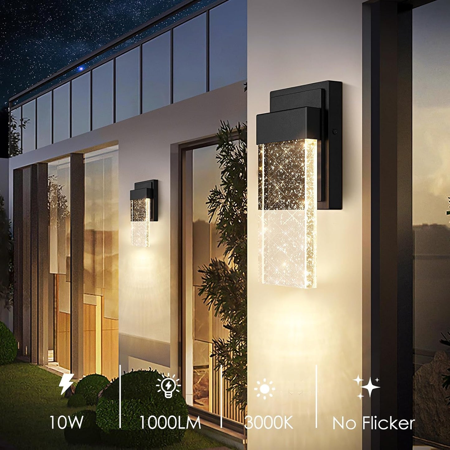 Waterproof Crystal Bubble Glass Outdoor Wall Light Fixtures - LED Wall Lanterns for House Front Door Garage Entryway - BesLowe 10W 3000K Porch Lights