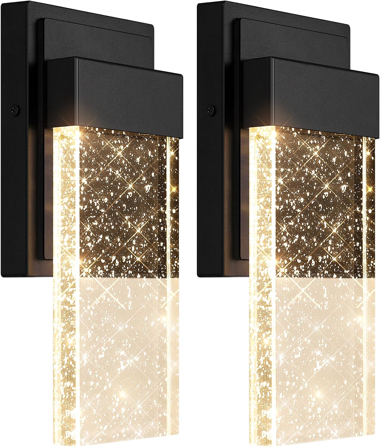 Waterproof Crystal Bubble Glass Outdoor Wall Light Fixtures - LED Wall Lanterns for House Front Door Garage Entryway - BesLowe 10W 3000K Porch Lights