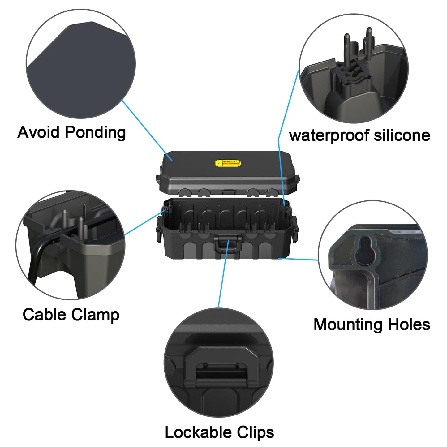 Waterproof Electrical Connection Box - Medium (10.5*5.3*4 inch) for Outdoor Use with IP54 Protection - Ideal for Extension Cords, Holiday Lights, and Timer Outlets