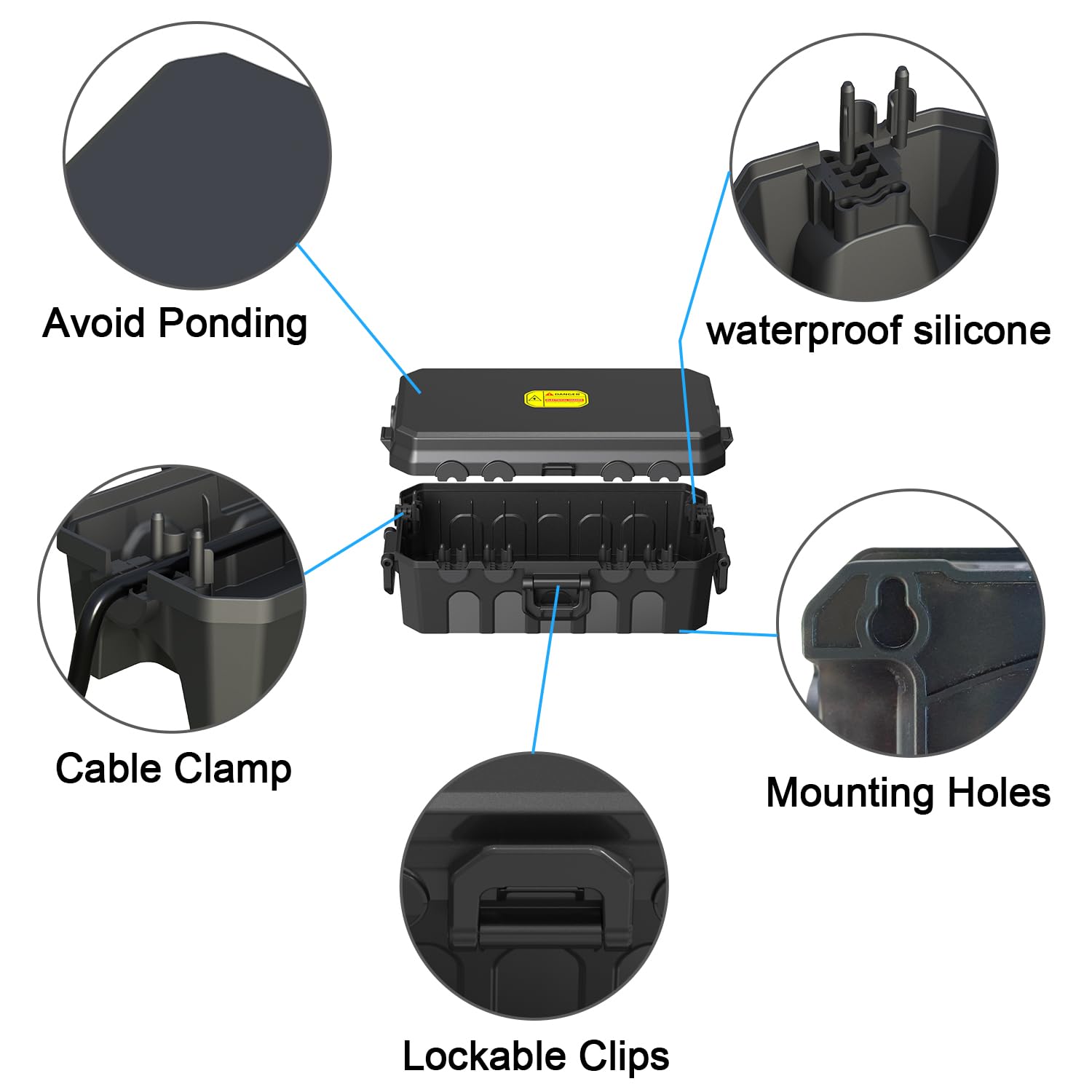 Waterproof Electrical Connection Box - Medium (10.5*5.3*4 inch) for Outdoor Use with IP54 Protection - Ideal for Extension Cords, Holiday Lights, and Timer Outlets