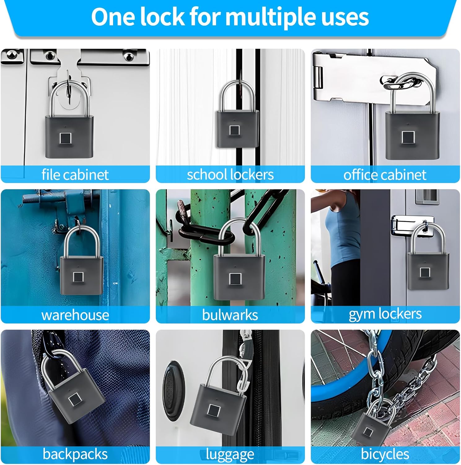 Waterproof Fingerprint Padlock with Emergency Key - Ideal for Warehouses, Gyms, Schools, Homes, and Offices - WildKart