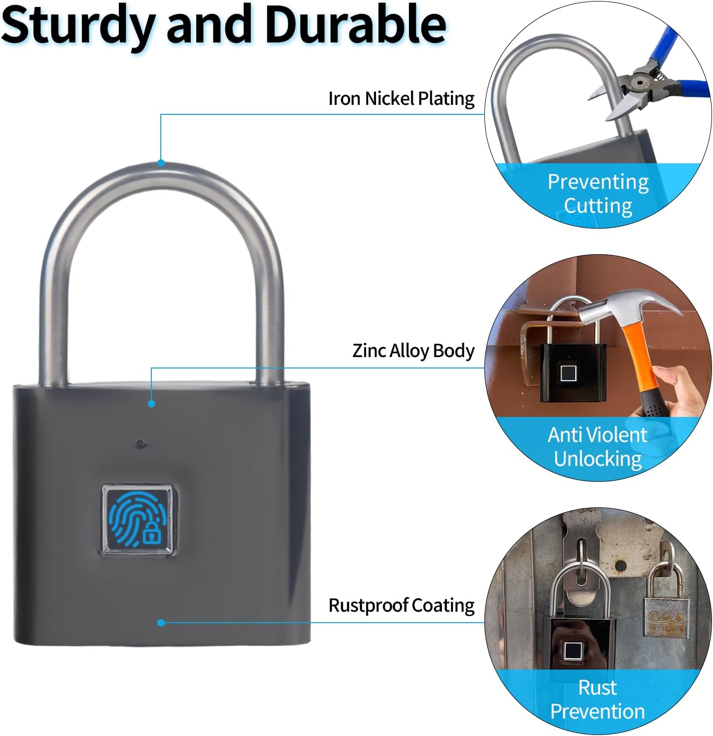 Waterproof Fingerprint Padlock with Emergency Key - Ideal for Warehouses, Gyms, Schools, Homes, and Offices - WildKart