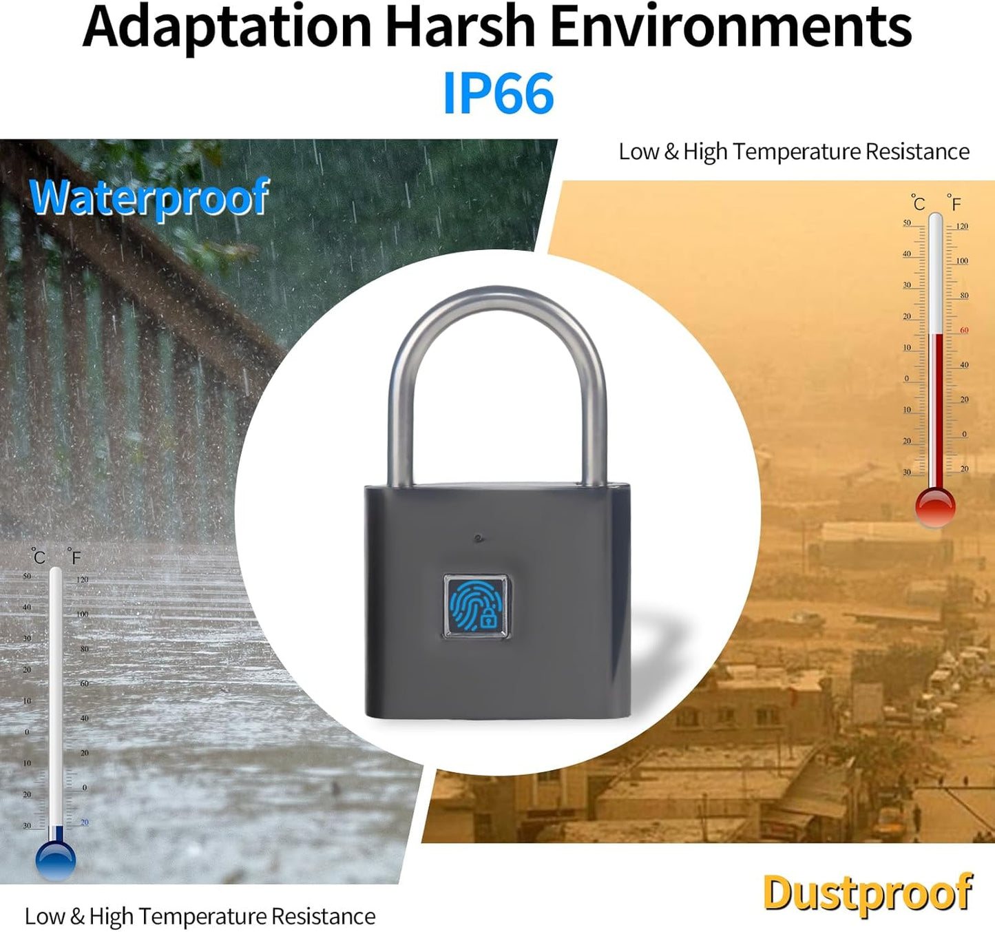 Waterproof Fingerprint Padlock with Emergency Key - Ideal for Warehouses, Gyms, Schools, Homes, and Offices - WildKart