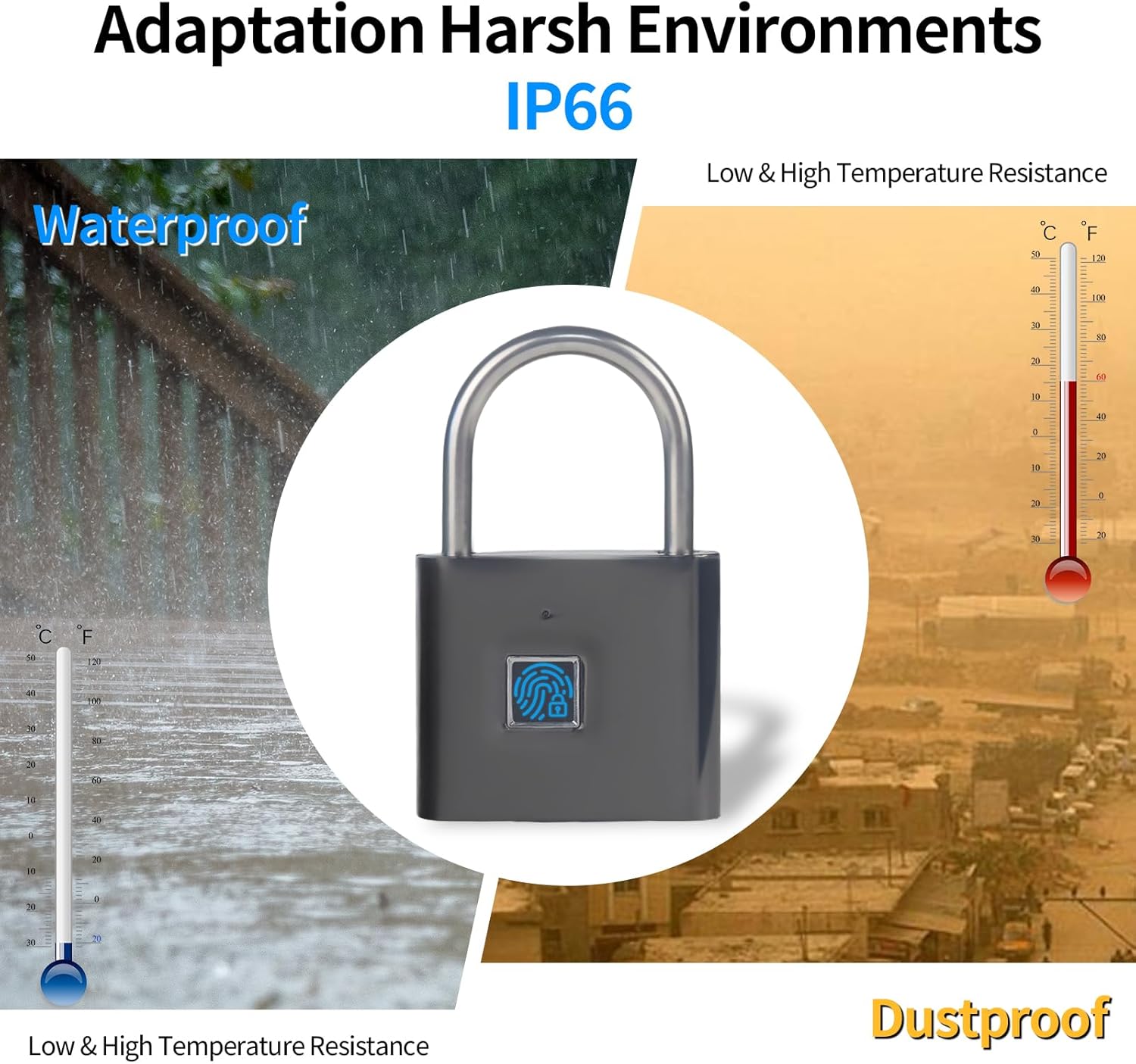 Waterproof Fingerprint Padlock with Emergency Key - Ideal for Warehouses, Gyms, Schools, Homes, and Offices - WildKart